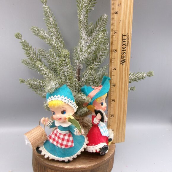 Mary and Her Lamb, Jill and Her Pail Flocked Ornaments, Vintage Christmas - Picture 8 of 8